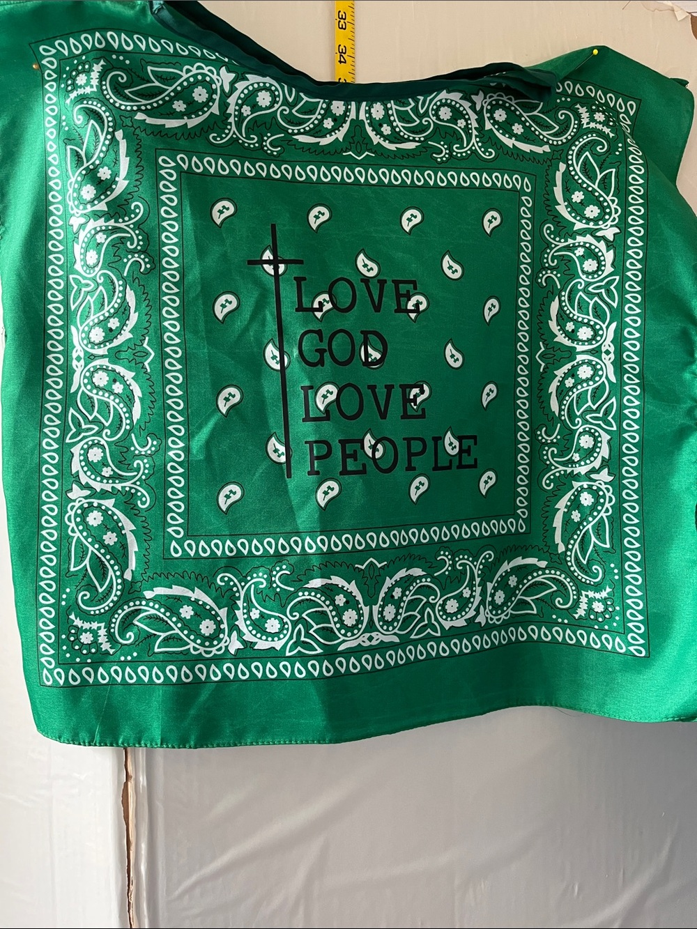 Green Bandana top with - 'Love God Love People' green color on both sides.!S-L